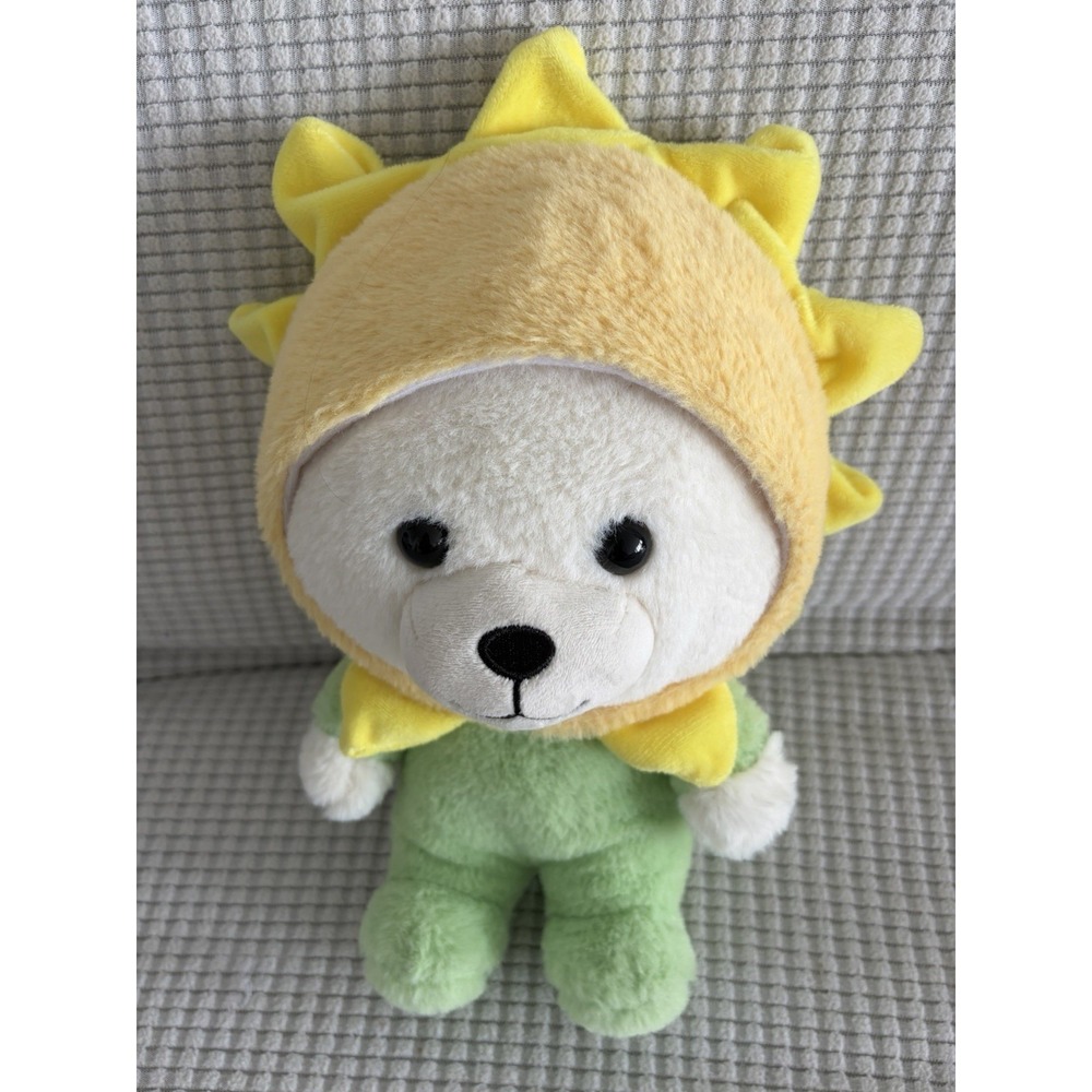 KellyToy Teddy Bear Plush in Yellow and Green Sunflower Costume